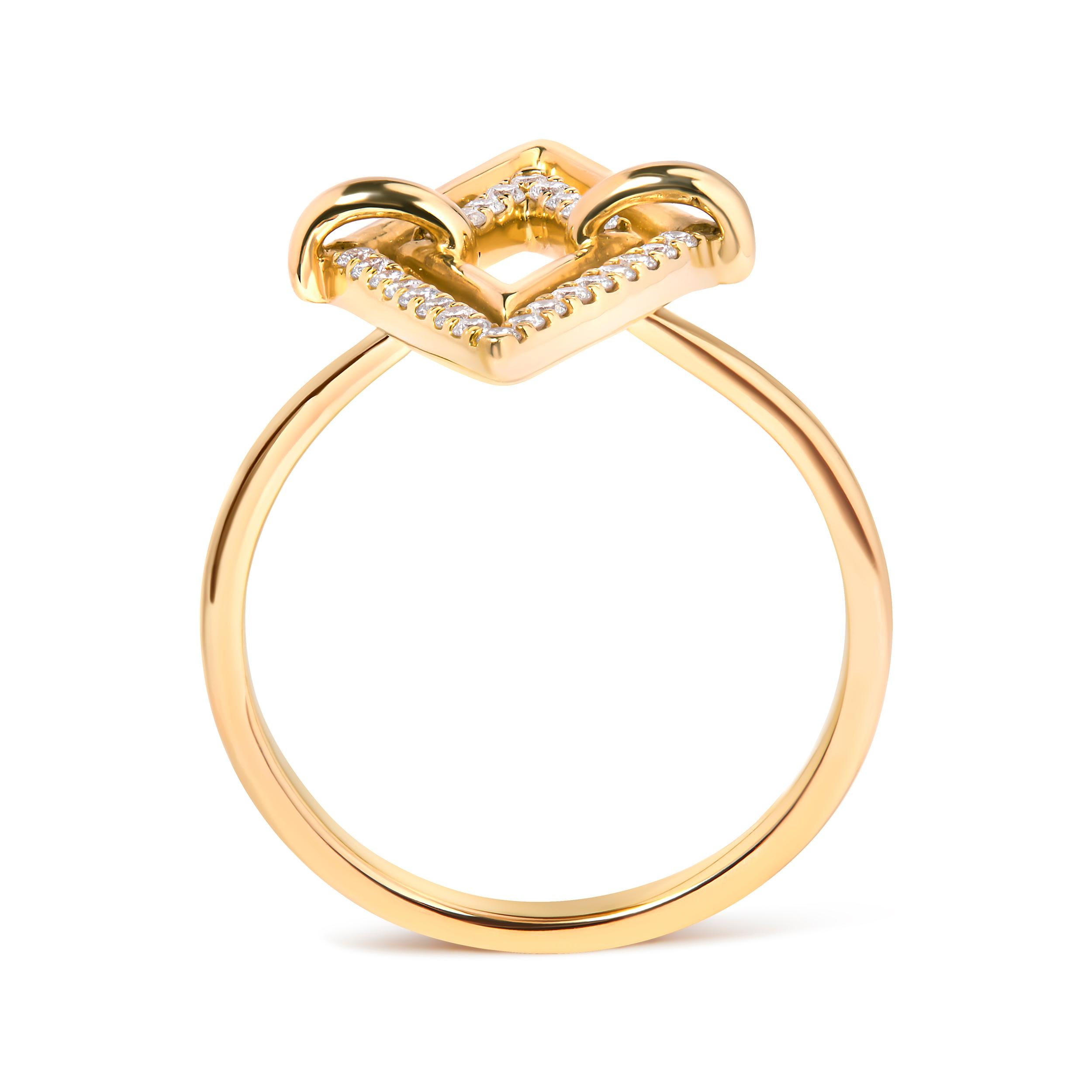 Immerse yourself in the sophisticated allure of this exquisite ring, masterfully crafted from radiant 14K yellow gold. Featuring a captivating double triangle design, this piece merges modern geometry with timeless elegance. The larger triangle