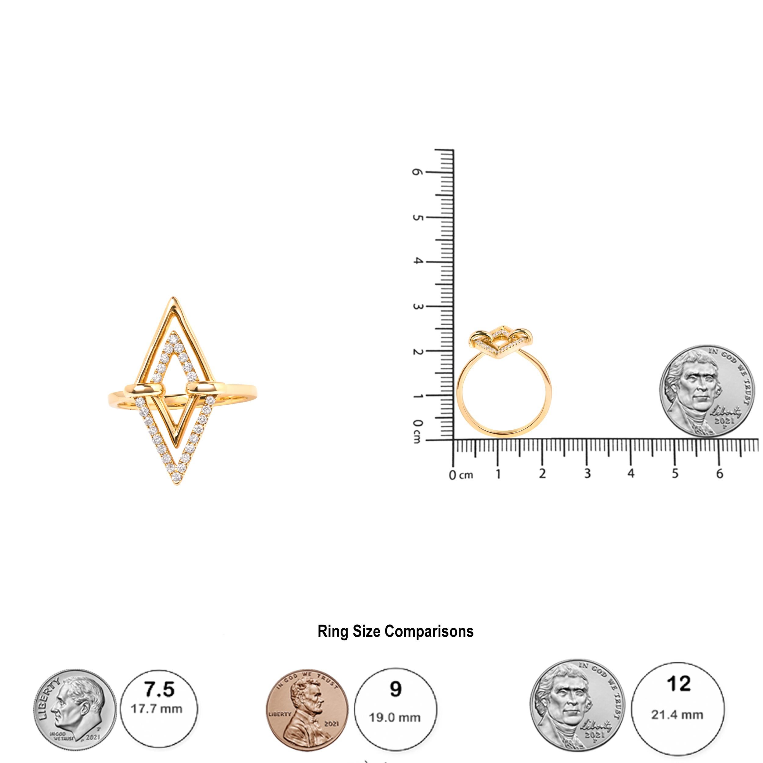 Round Cut 14K Yellow Gold 1/5 Cttw Diamond Double Triangle Ring For Sale