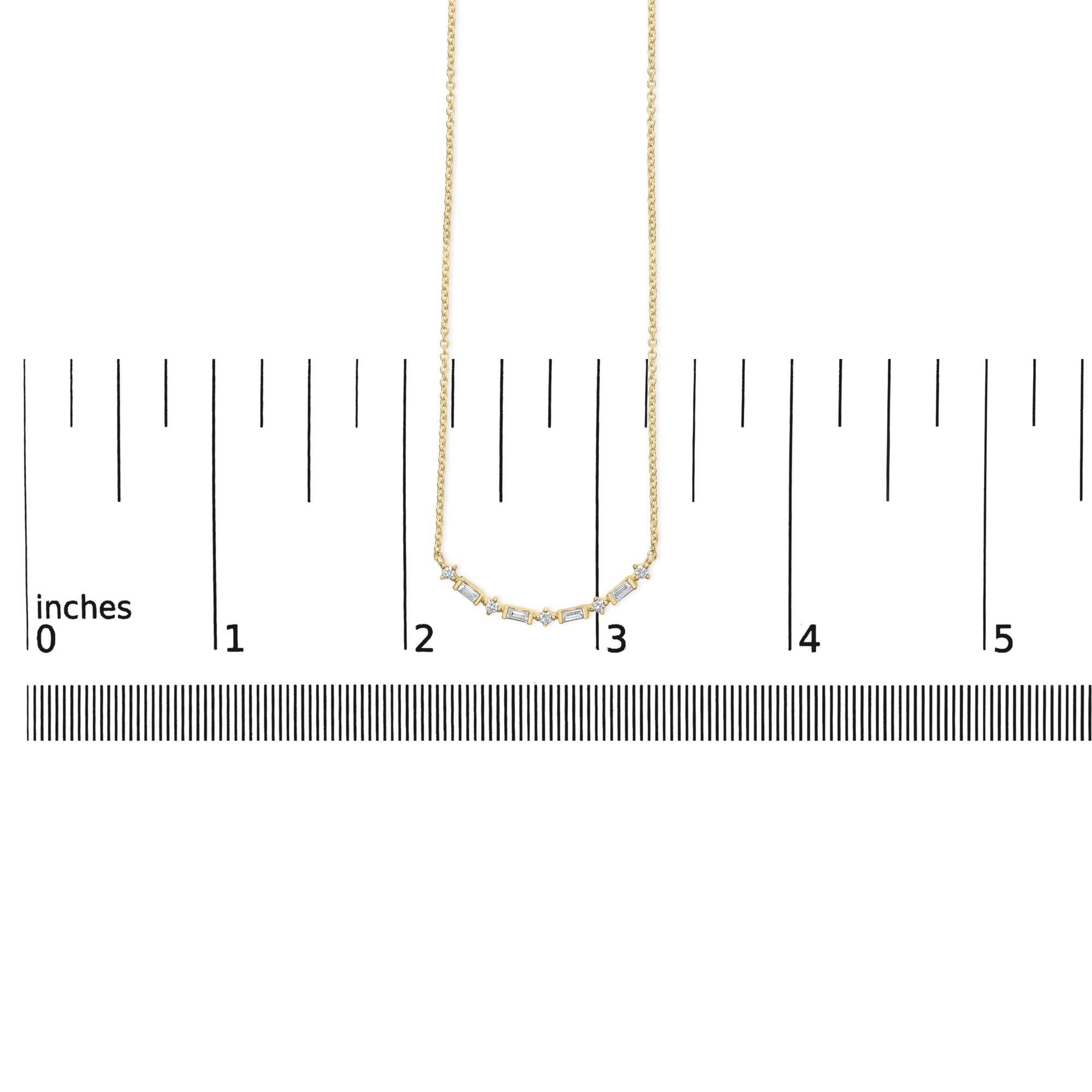Modern 14K Yellow Gold 1/5 Cttw Diamond Mixed Shape Curve Bar Pendant Necklace- 18