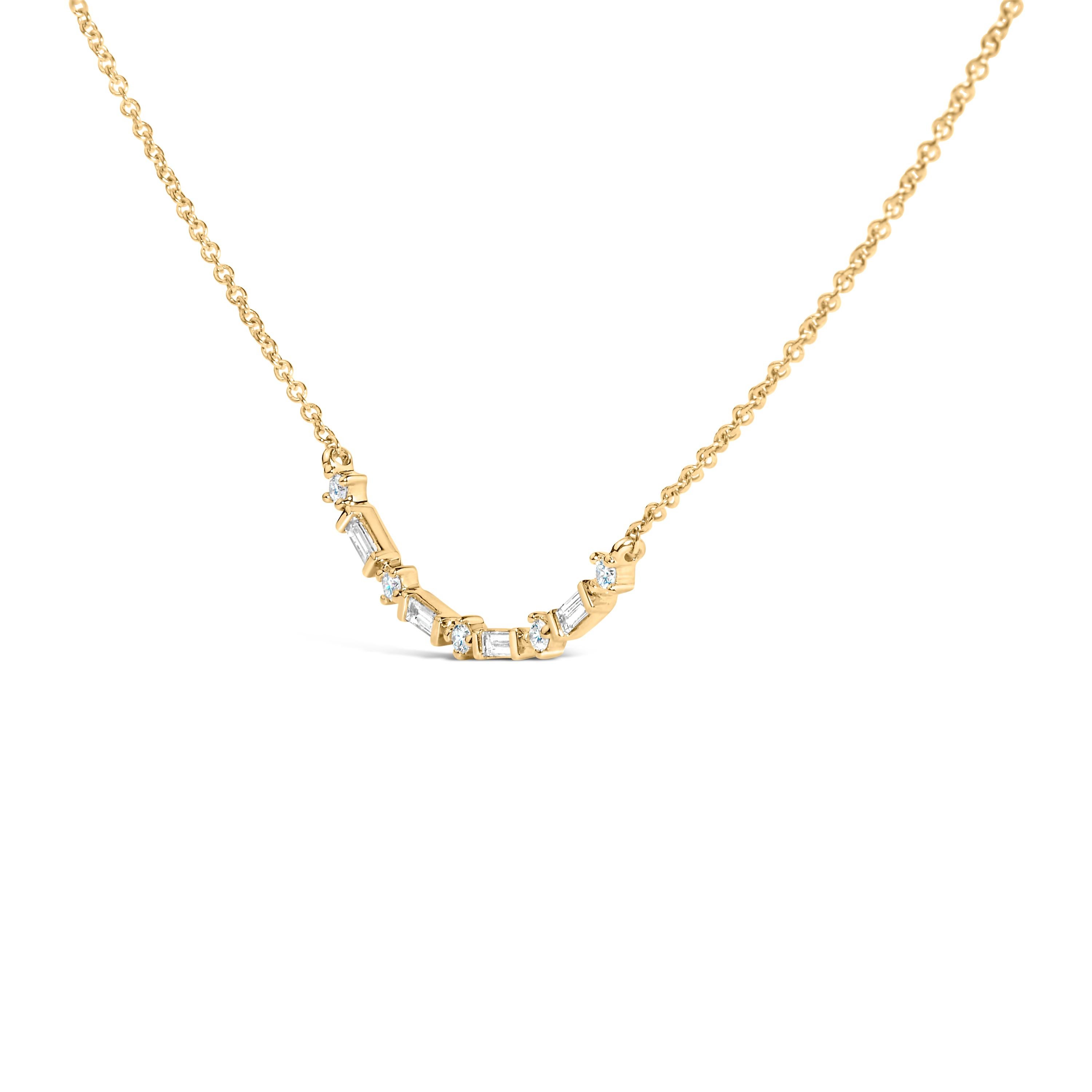 14K Yellow Gold 1/5 Cttw Diamond Mixed Shape Curve Bar Pendant Necklace- 18