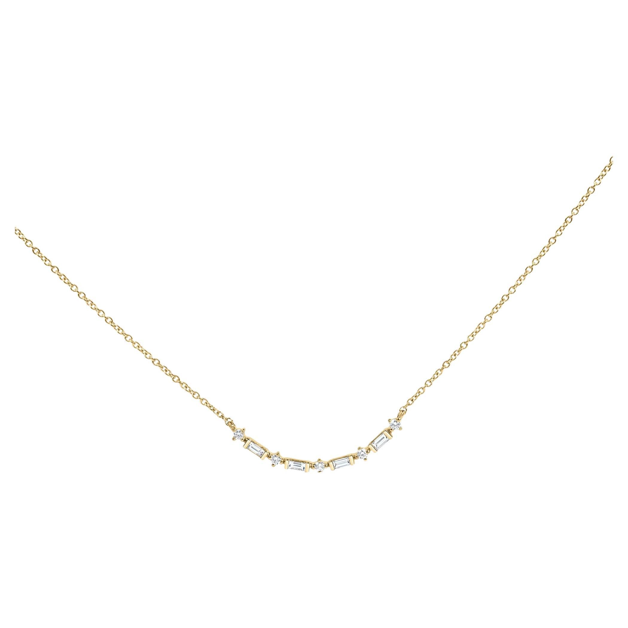 14K Yellow Gold 1/5 Cttw Diamond Mixed Shape Curve Bar Pendant Necklace- 18"