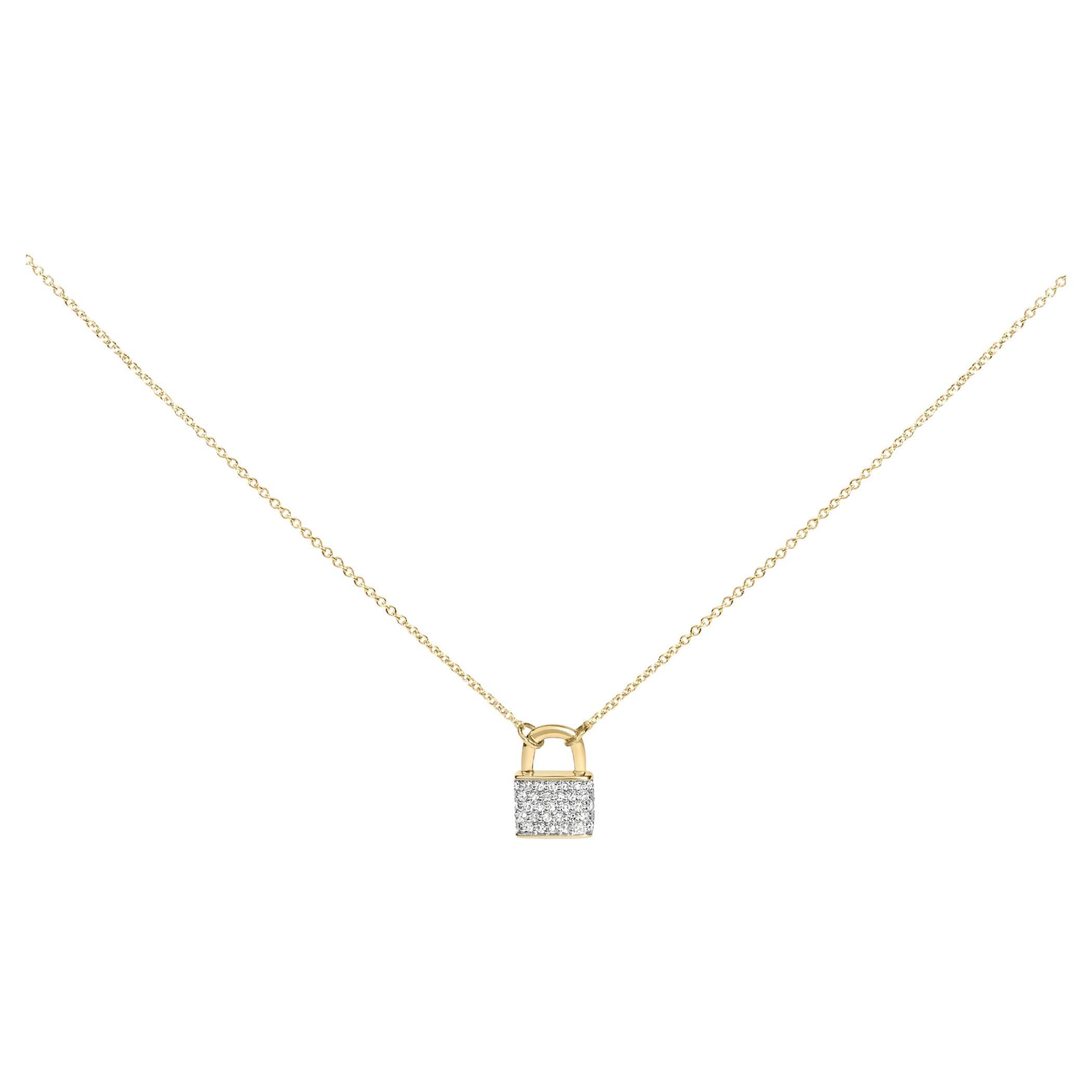 14K Yellow Gold 1/6 Cttw Diamond Lock Pendant 18" Necklace