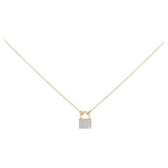 14K Yellow Gold 1/6 Cttw Diamond Lock Pendant 18" Necklace