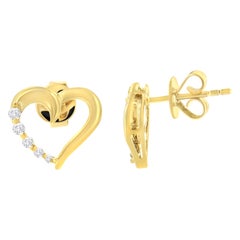 14K Yellow Gold 1/8 Cttw Diamond Journey Heart Hoop Earrings