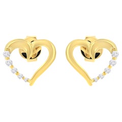 14K Yellow Gold 1/8 Cttw Diamond Journey Heart Hoop Earrings