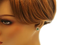 14K Yellow Gold 1 CT Natural Emerald and 1.12CT Diamonds Stud Earrings