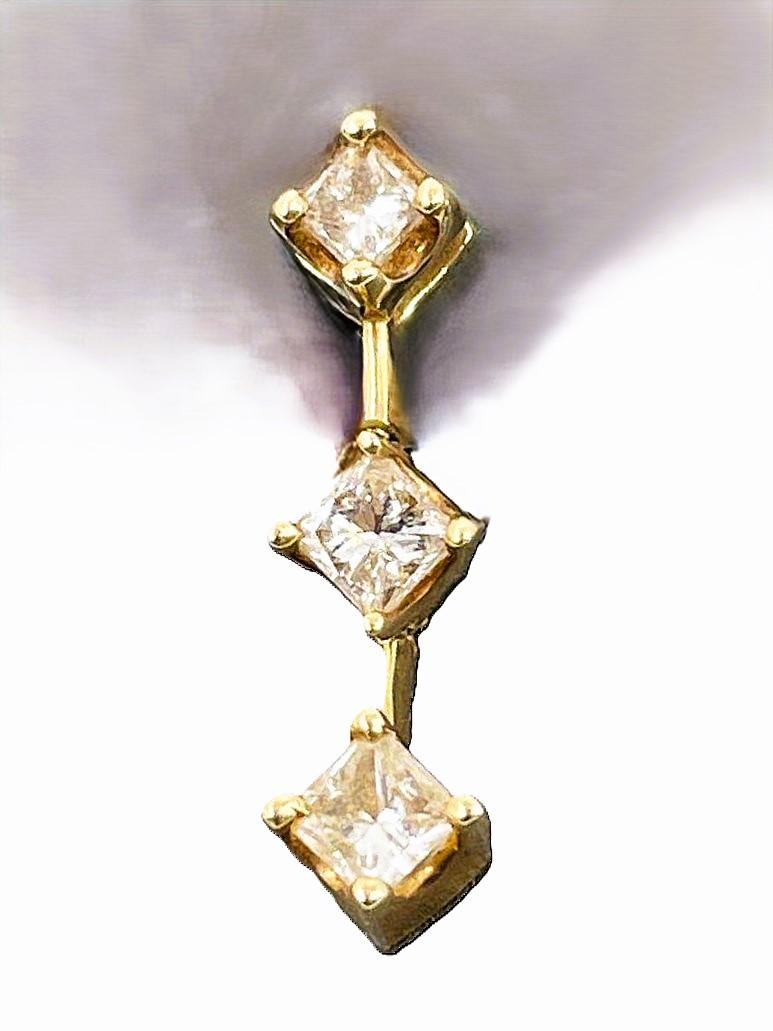 14K Yellow Gold 1 Ct Princess Cut Diamond Graduated Pendant Necklace 17.5 Inches 7