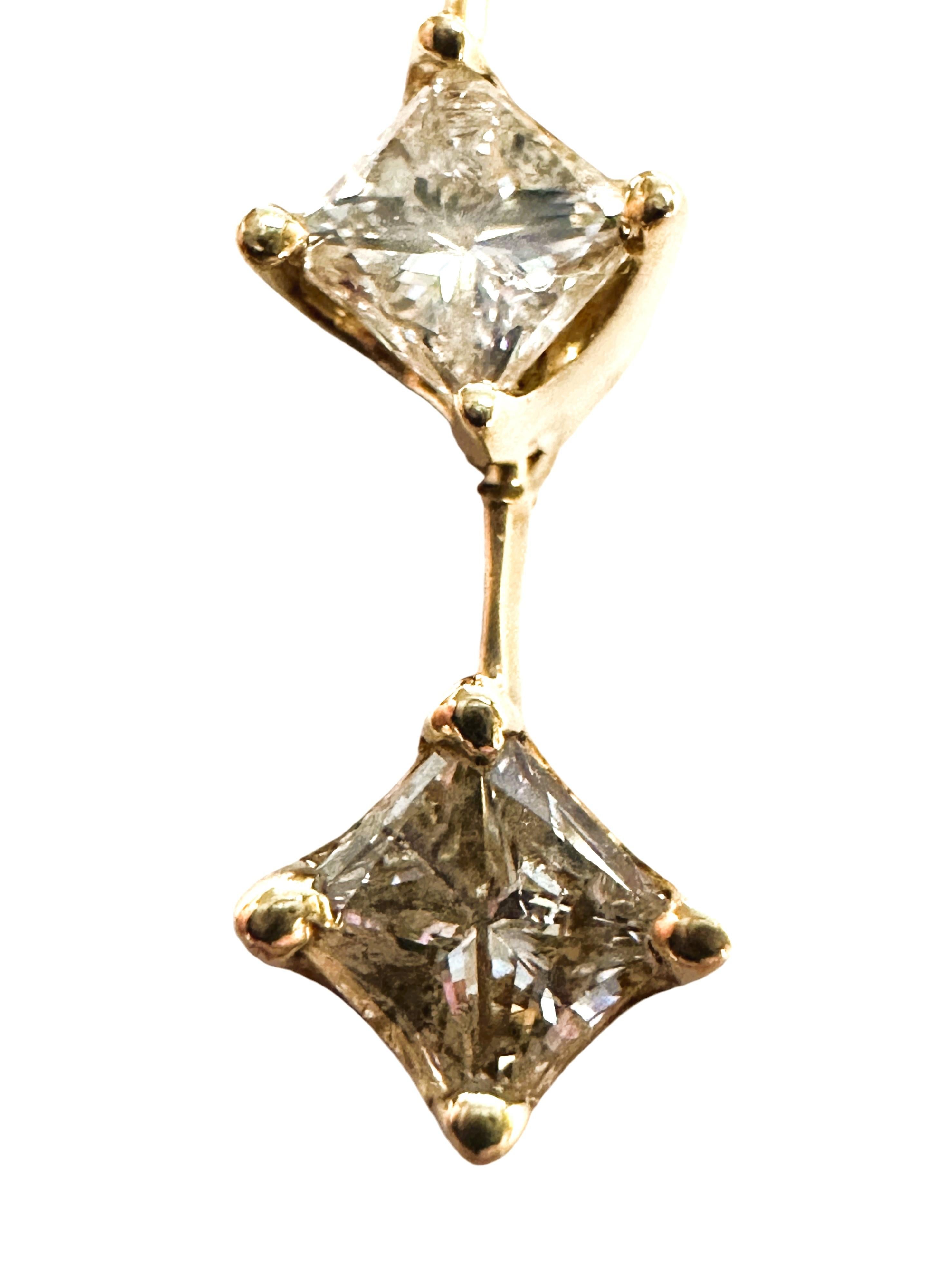 14K Yellow Gold 1 Ct Princess Cut Diamond Graduated Pendant Necklace 17.5 Inches 2