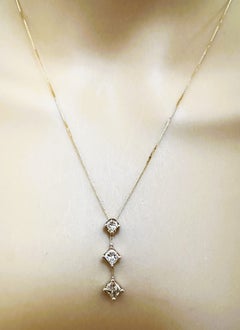 14K Yellow Gold 1 Ct Princess Cut Diamond Graduated Pendant Necklace 17.5 Inches