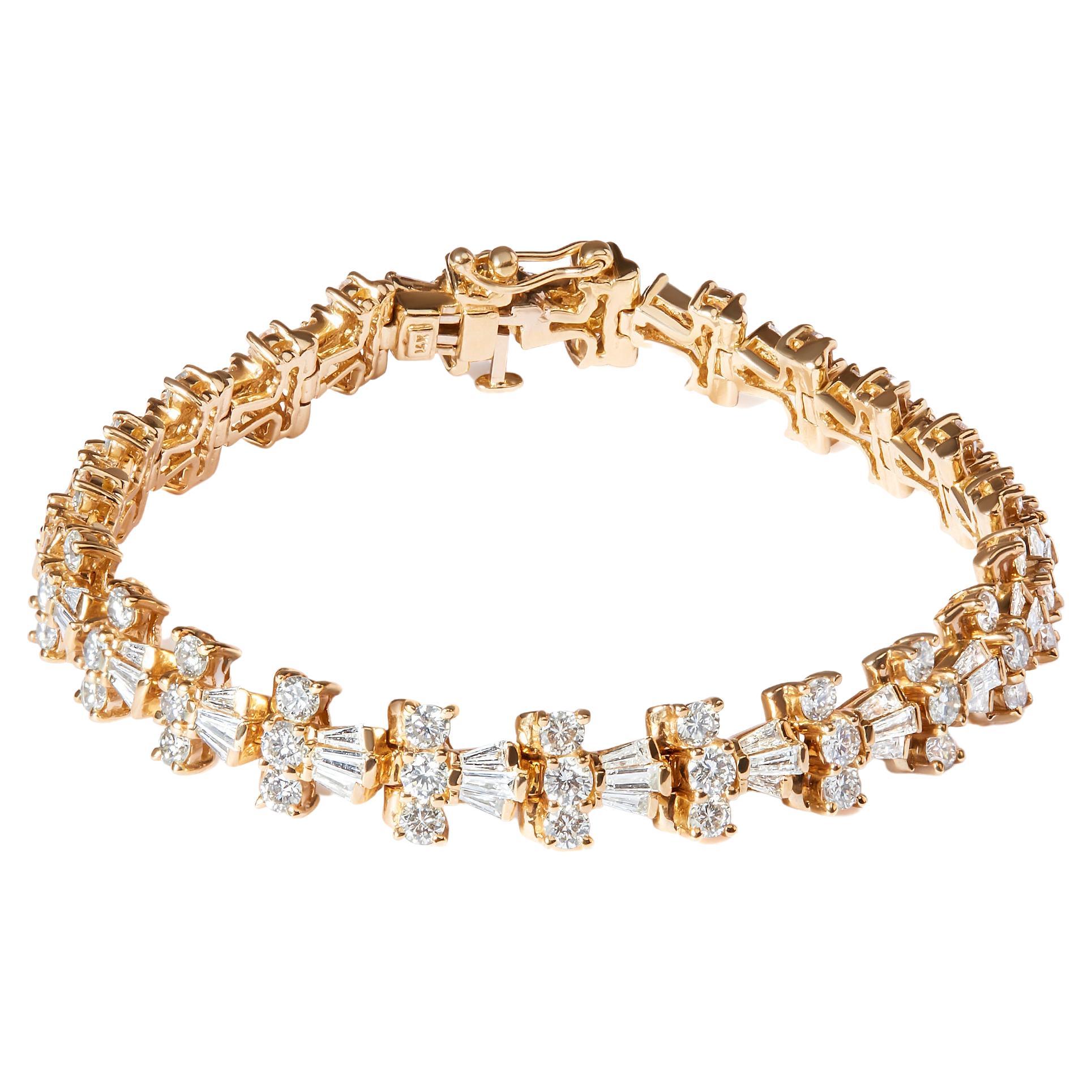 Bracelet à maillons en or jaune 14 carats avec diamants taille baguette 10 1/2 carats 