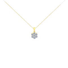 14K Yellow Gold 1.0 Carat Diamond 7 Stone Floral Cluster Pendant Necklace