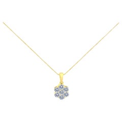14K Yellow Gold 1.0 Carat Diamond 7 Stone Floral Cluster Pendant Necklace