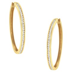 14K Yellow Gold 1.0 Carat Diamond Hoop Earrings