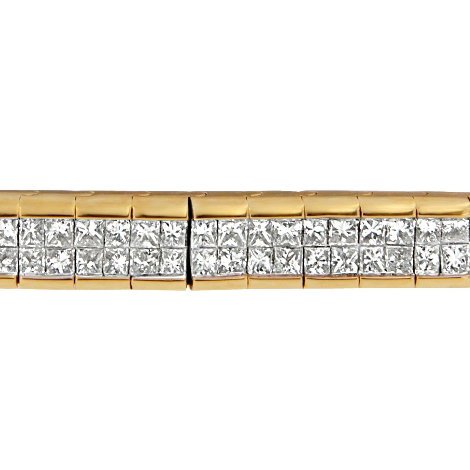 Contemporaneo Bracciale a fascia in oro giallo 14K con diamanti taglio principessa da 1,0 carati in vendita