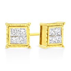 14K Yellow Gold 1.0 Carat Princess-Cut Diamond Composite 8 Stone Stud Earrings
