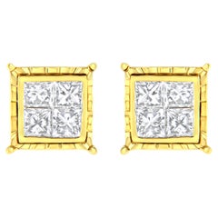 14K Yellow Gold 1.0 Carat Princess-Cut Diamond Composite 8 Stone Stud Earrings