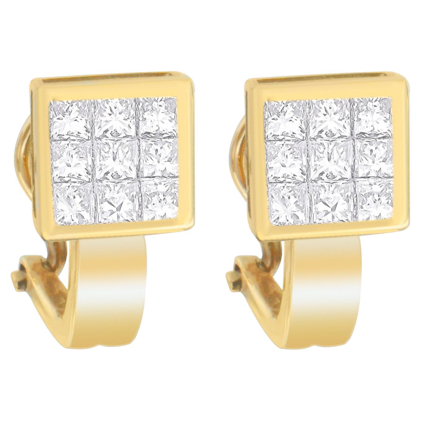 14K Yellow Gold 1.0 Carat Princess Cut Diamond Composite Earrings