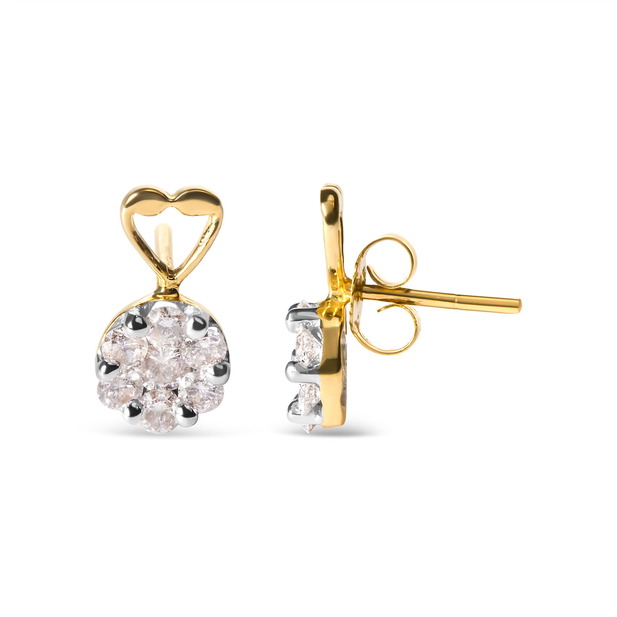 Moderne Boucles d'oreilles en or jaune 14K avec diamants de taille ronde de 1,0 carat en vente