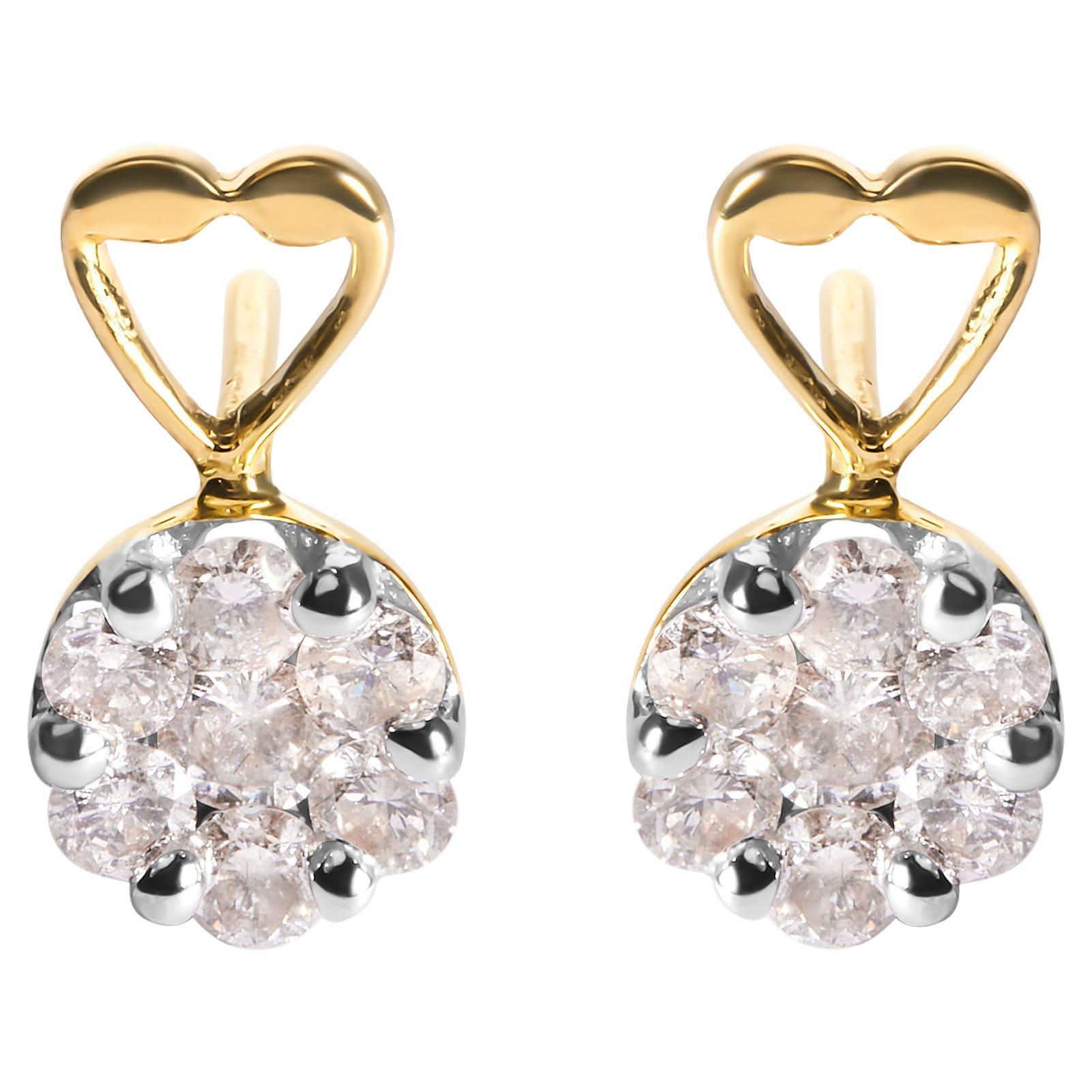 14K Yellow Gold 1.0 Carat Round-cut Diamond Earrings For Sale