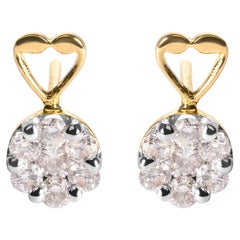 Boucles d'oreilles en or jaune 14K avec diamants de taille ronde de 1,0 carat