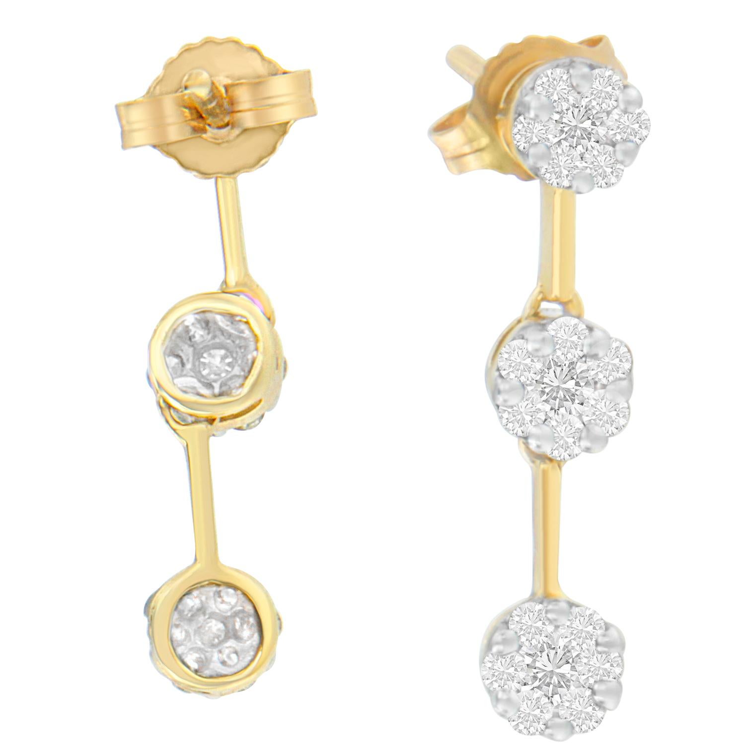Make a statement with these amazing 1.05 carat round diamond earrings, crafted of beautiful 14-karat heart yellow gold . These incredible earrings will give you that classy look that you've always wanted. Wear it up for a casual everyday wear or for