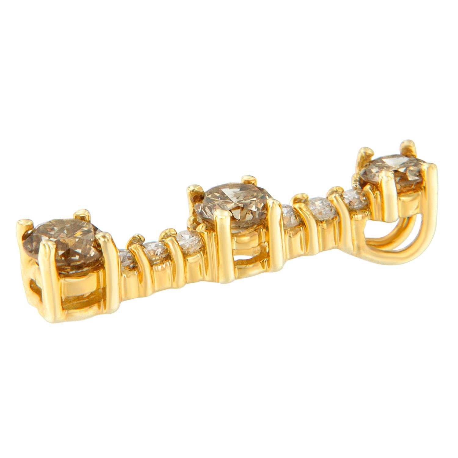 Taglio rotondo Collana con ciondolo in oro giallo 14K da 1,0 carati con diamanti bianchi e champagne in vendita