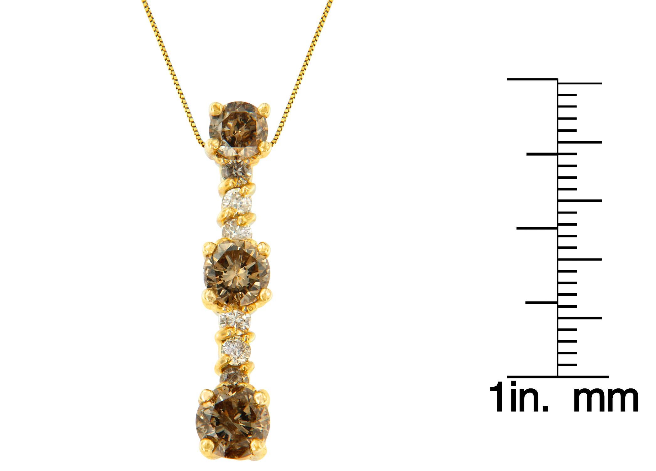 14K Yellow Gold 1.0 Carat White and Champagne Diamond Drop Pendant Necklace In New Condition For Sale In New York, NY