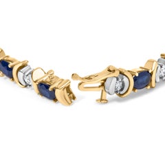 14K Yellow Gold 1.0 Cttw Diamond and 6 1/2 Cttw Oval Blue Sapphire Link Bracelet