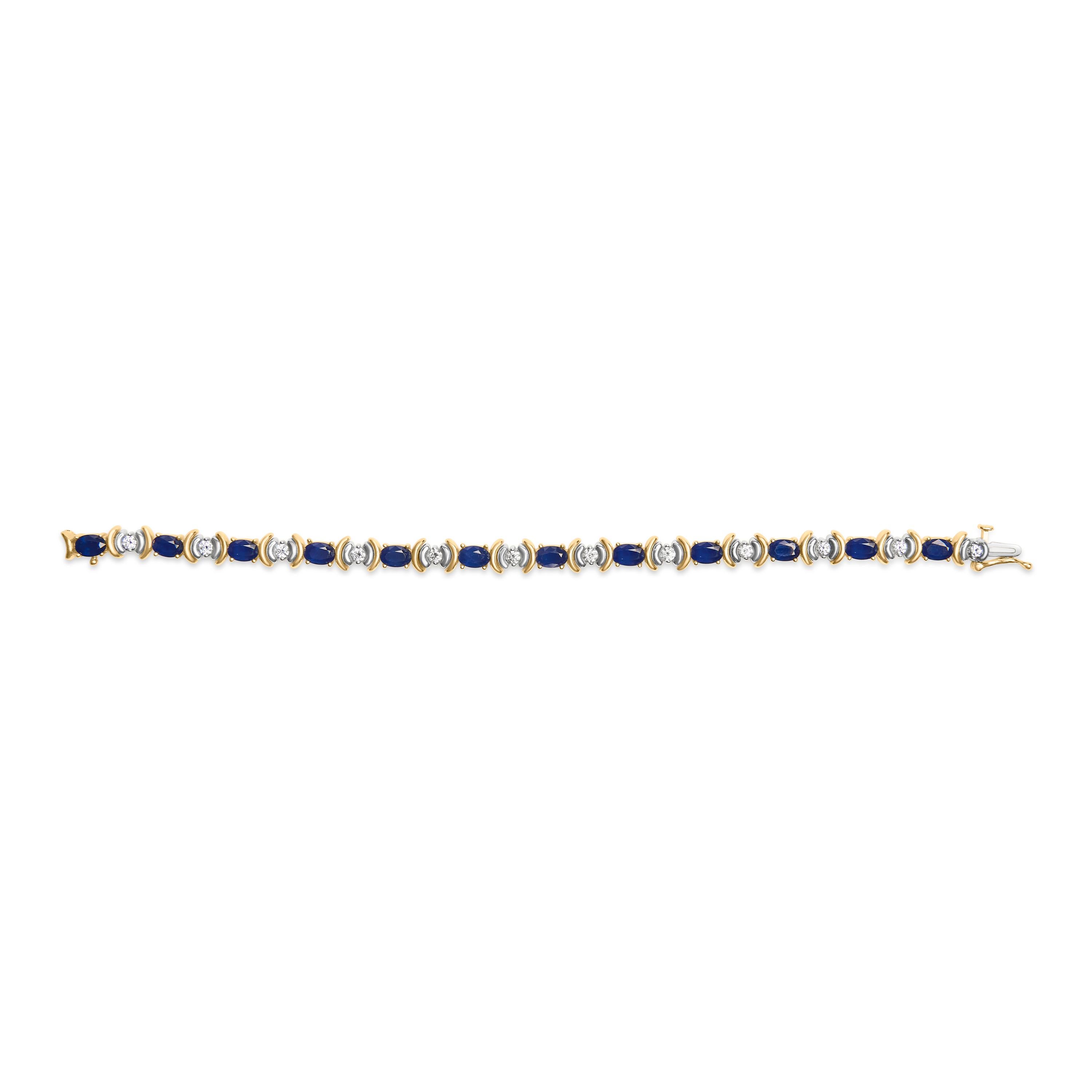 Moderne Bracelet à maillons en or jaune 14 carats avec diamants 1,0 carattw et saphirs bleus ovales 6 1/2 carats en vente