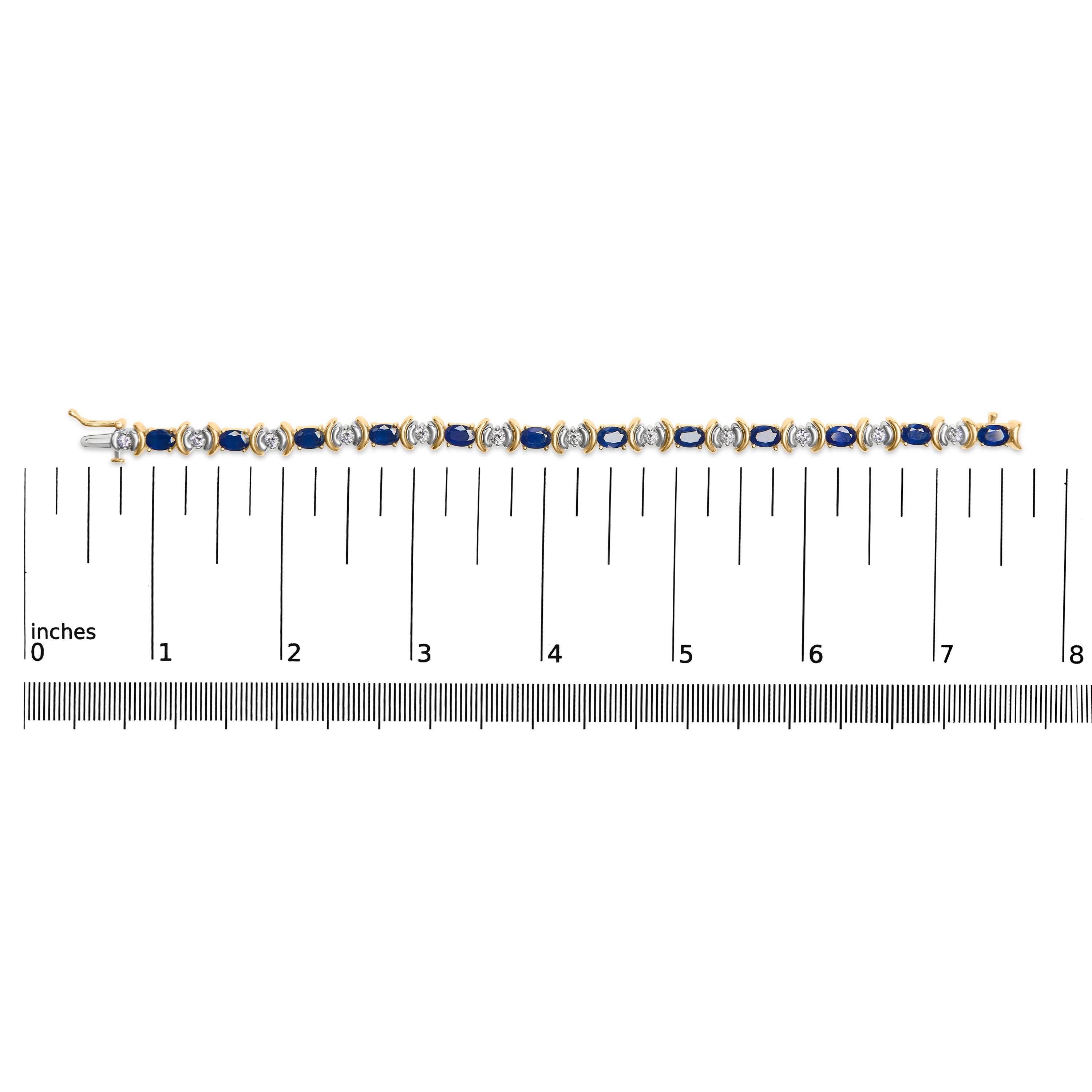 Taille ronde Bracelet à maillons en or jaune 14 carats avec diamants 1,0 carattw et saphirs bleus ovales 6 1/2 carats en vente