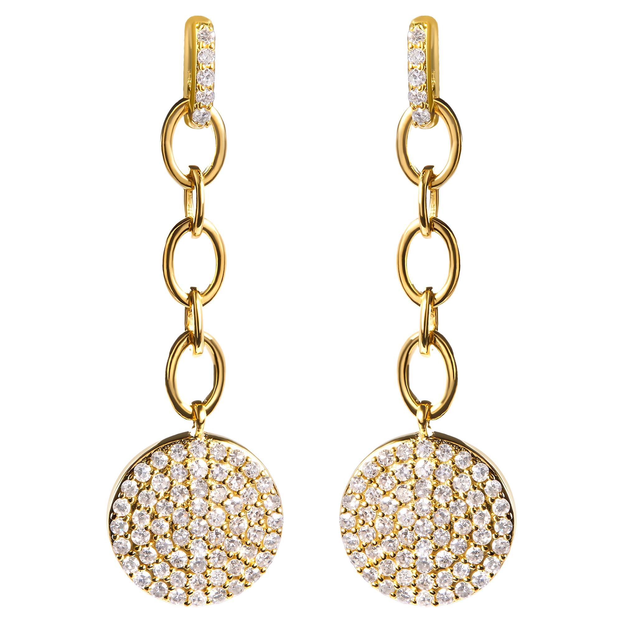 14K Yellow Gold 1.0 Cttw Diamond Chain Cluster Dangle Chain Earrings