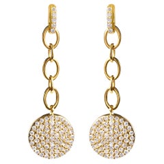 14K Yellow Gold 1.0 Cttw Diamond Chain Cluster Dangle Chain Earrings