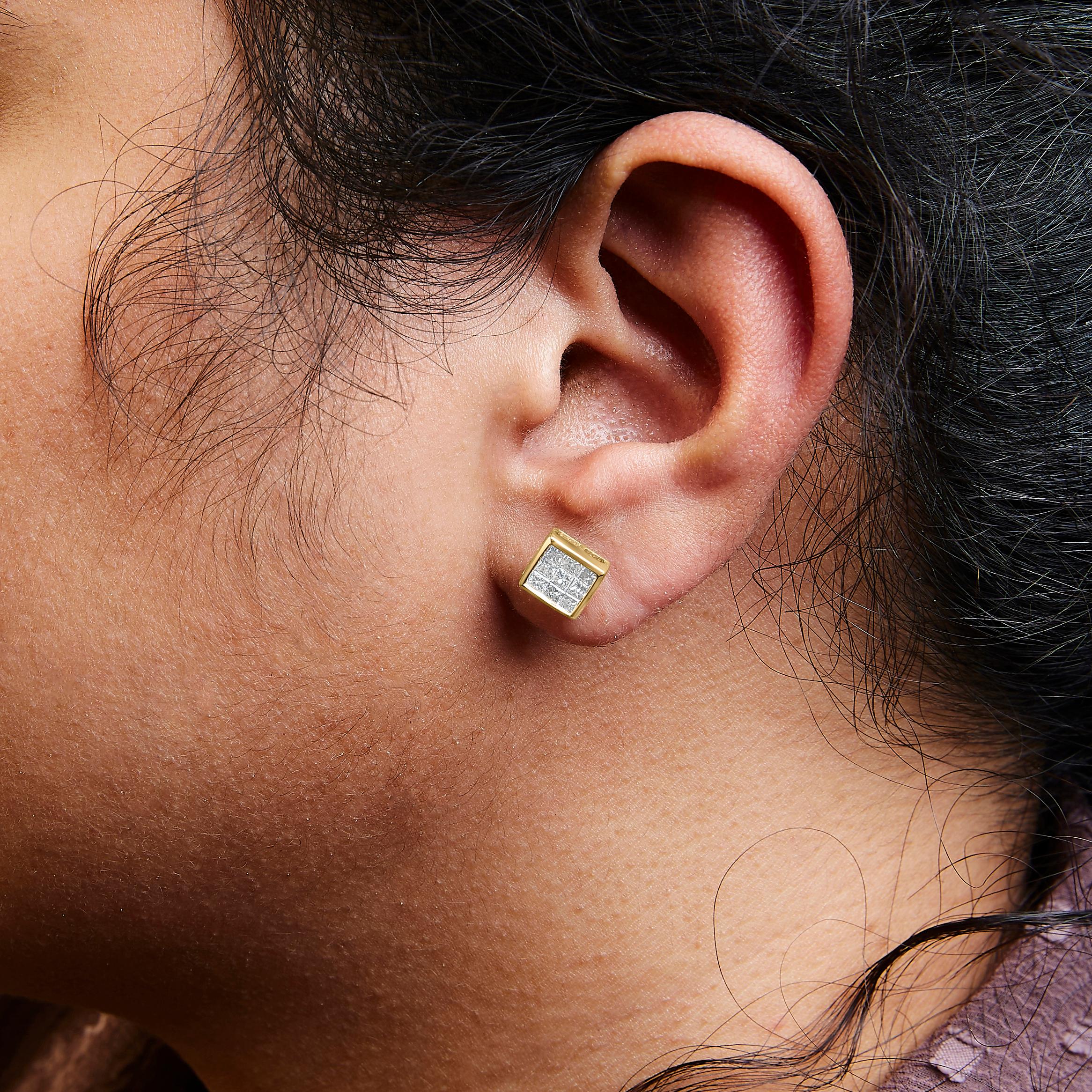Pendientes compuestos de oro amarillo de 14 quilates con diamantes de 1,0 qt y cierre de rosca en Nuevo estado para la venta en New York, NY