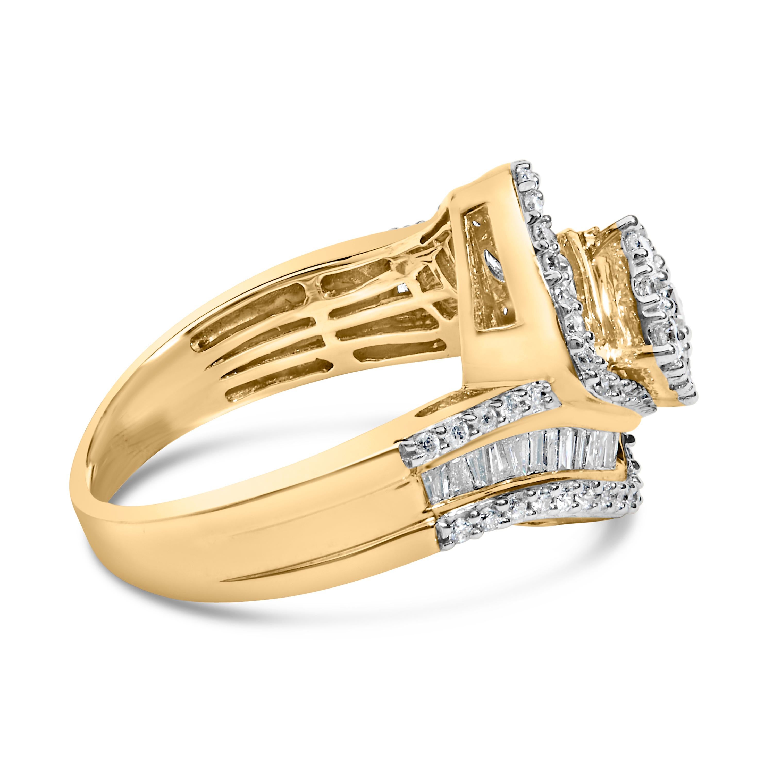 14K Yellow Gold 1.0 Cttw Diamond Floral Cluster Engagement Ring Triple Row Band 2