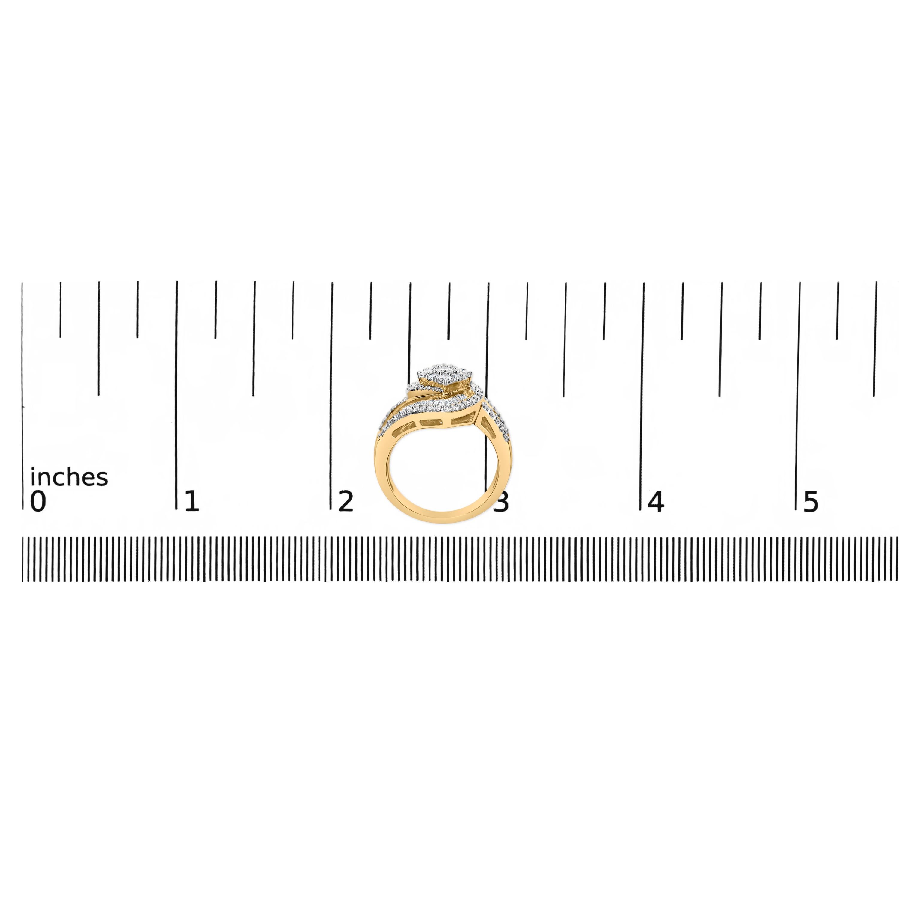 14K Yellow Gold 1.0 Cttw Diamond Floral Cluster Engagement Ring Triple Row Band 4