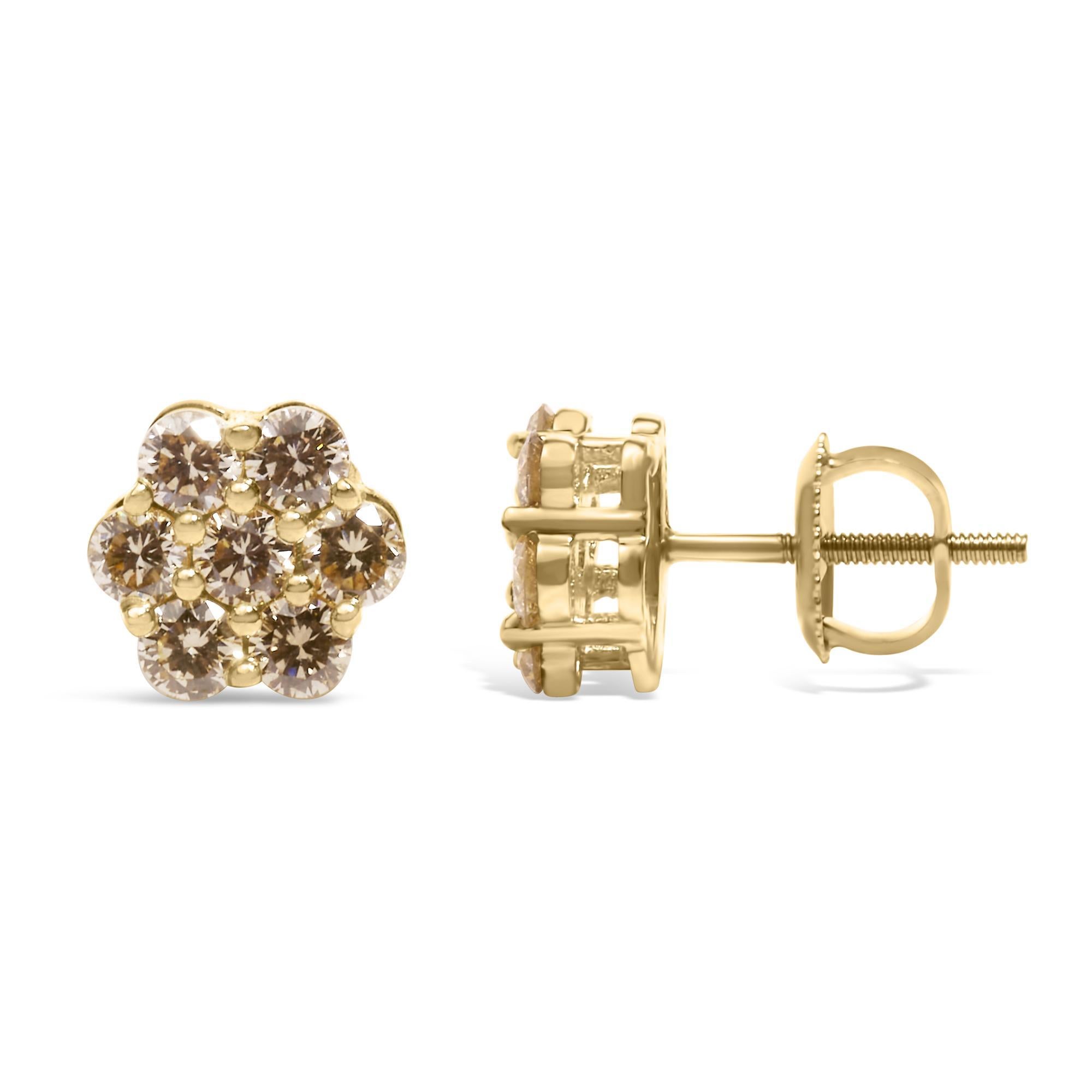 Pendientes florales de oro amarillo de 14 quilates de 1,0 qt de diamante Moderno en venta