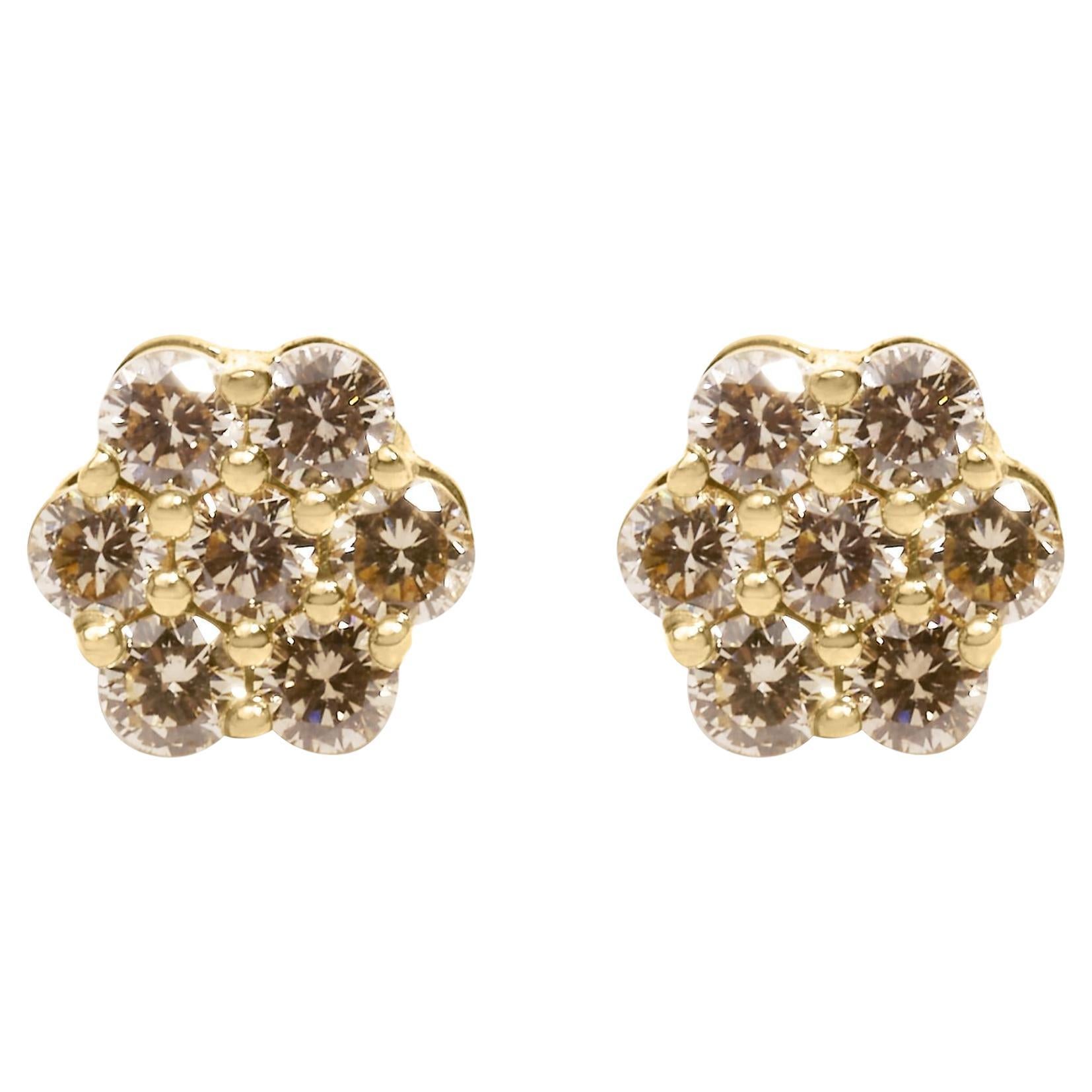 14K Gelbgold 1.0 Cttw Diamant Blumen Ohrstecker