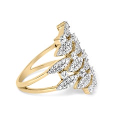 14K Yellow Gold 1.0 Cttw Diamond Geometric Stacked Open Cocktail Ring