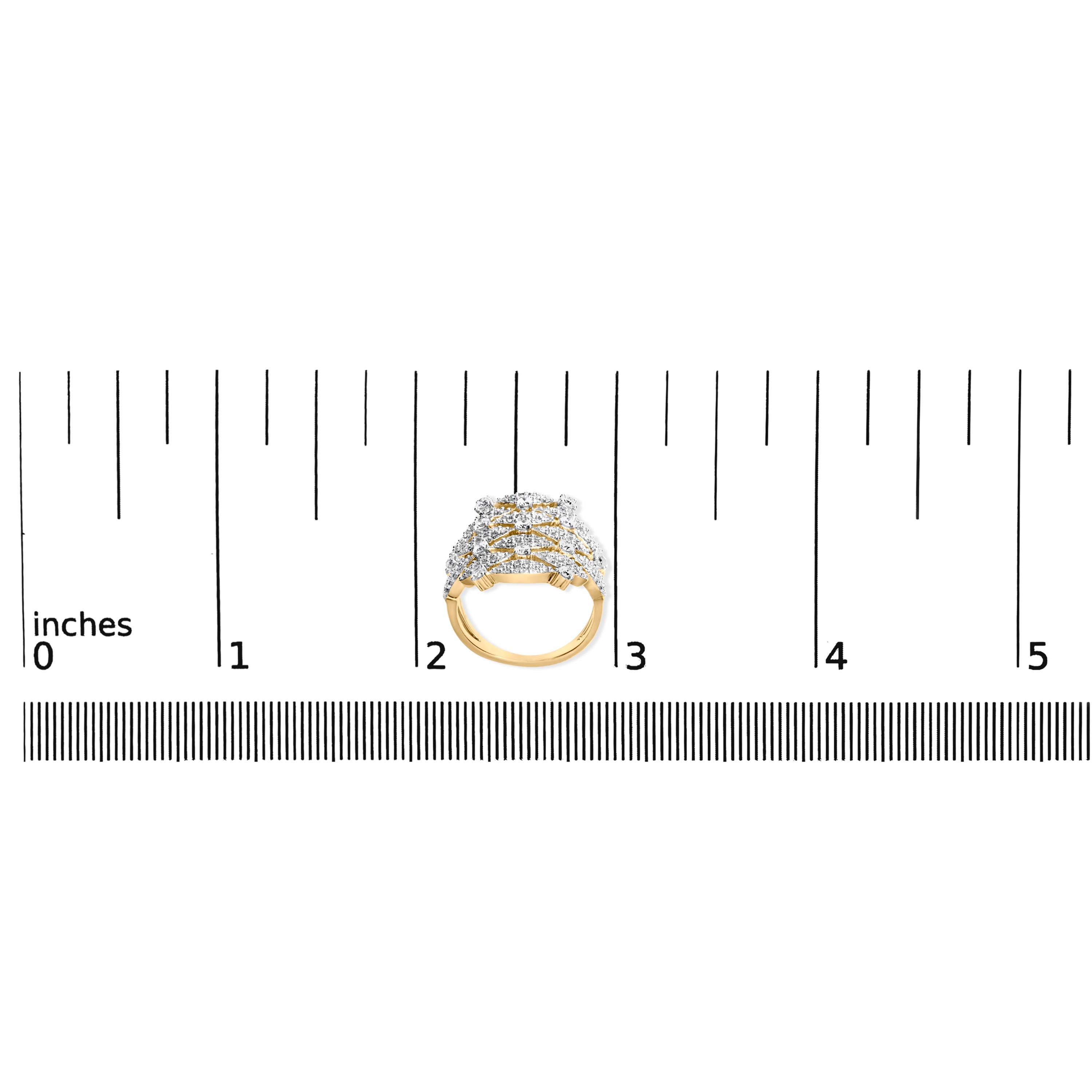 Donna Anello Cocktail Aperto Geometrico Impilato in Oro Giallo 14K con Diamante da 1.0 Cttw in vendita