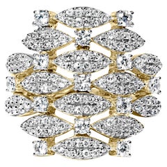 Anello Cocktail Aperto Geometrico Impilato in Oro Giallo 14K con Diamante da 1.0 Cttw