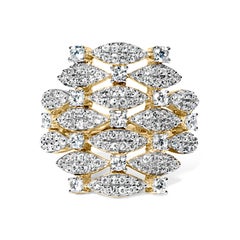 Anello Cocktail Aperto Geometrico Impilato in Oro Giallo 14K con Diamante da 1.0 Cttw