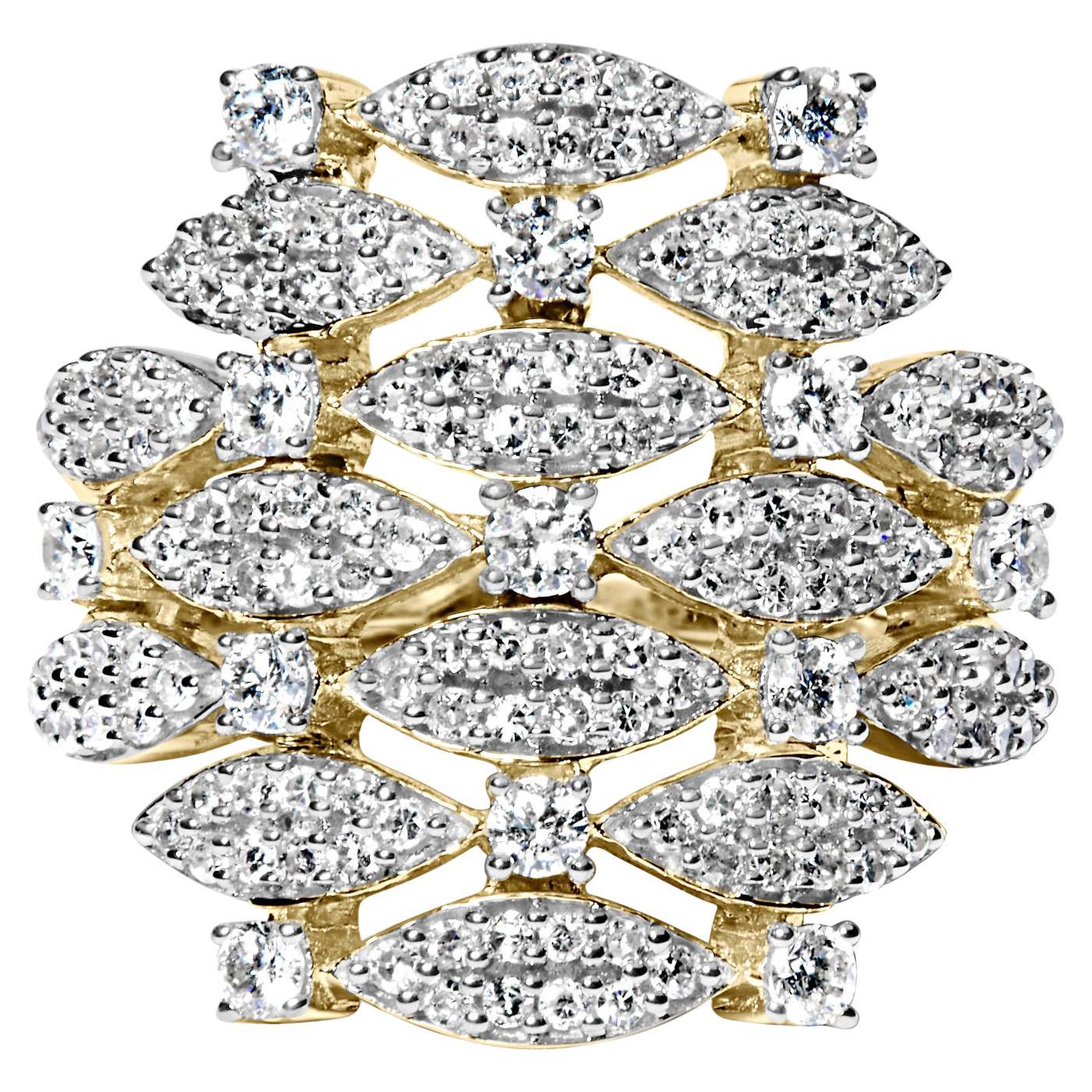 Anello Cocktail Aperto Geometrico Impilato in Oro Giallo 14K con Diamante da 1.0 Cttw in vendita