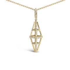 14K Yellow Gold 1.0 Cttw Diamond Studded Geometric Pyramid 18" Pendant Necklace