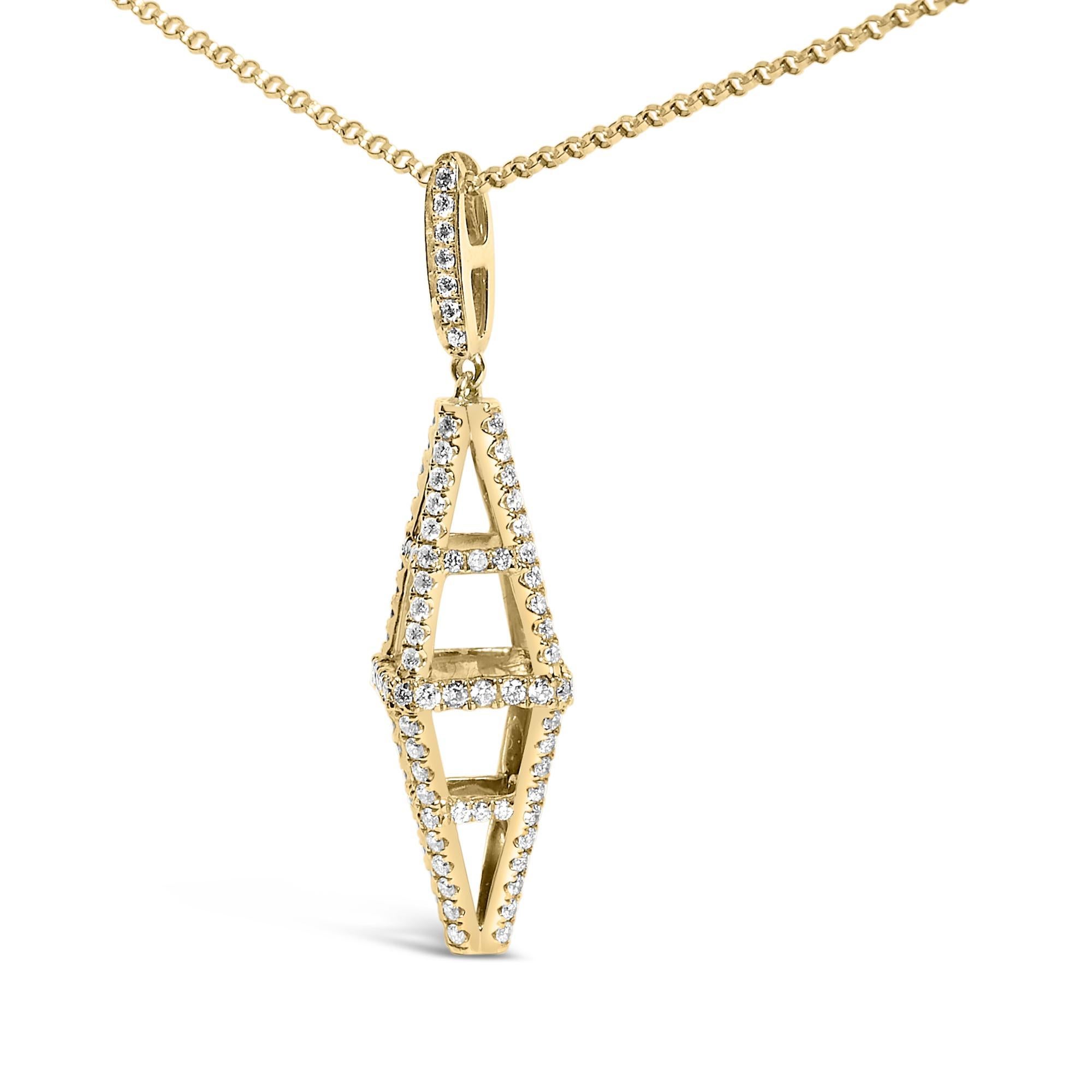 Moderno Collana con ciondolo a piramide geometrica in oro giallo 14K con diamanti da 1,0 carati in vendita