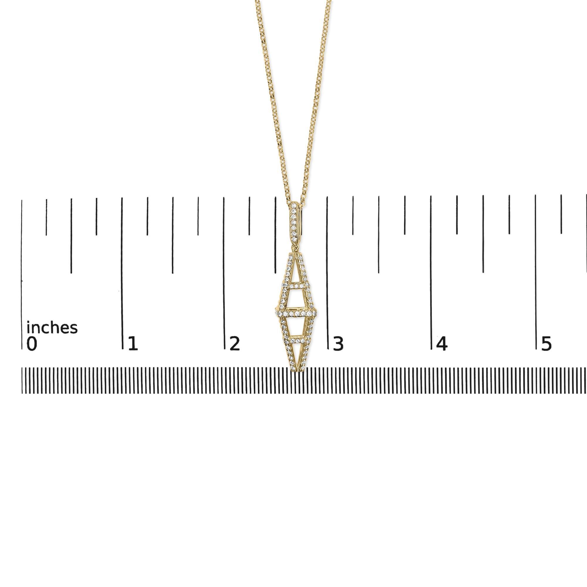Taglio rotondo Collana con ciondolo a piramide geometrica in oro giallo 14K con diamanti da 1,0 carati in vendita