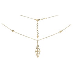 14K Yellow Gold 1.0 Cttw Diamond Studded Geometric Pyramid 18" Pendant Necklace