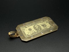 14K Yellow Gold 10 Dollar Bill Pendant Industrial Screw Top Bezel