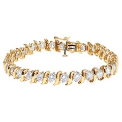 Bracelet à maillons en or jaune 14 carats avec diamants taille ronde de 10,0 carats sertis à 2 griffes