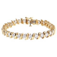 14k Yellow Gold 10.0 Carat 2-Prong Set Round Cut Diamond S-Link Bracelet