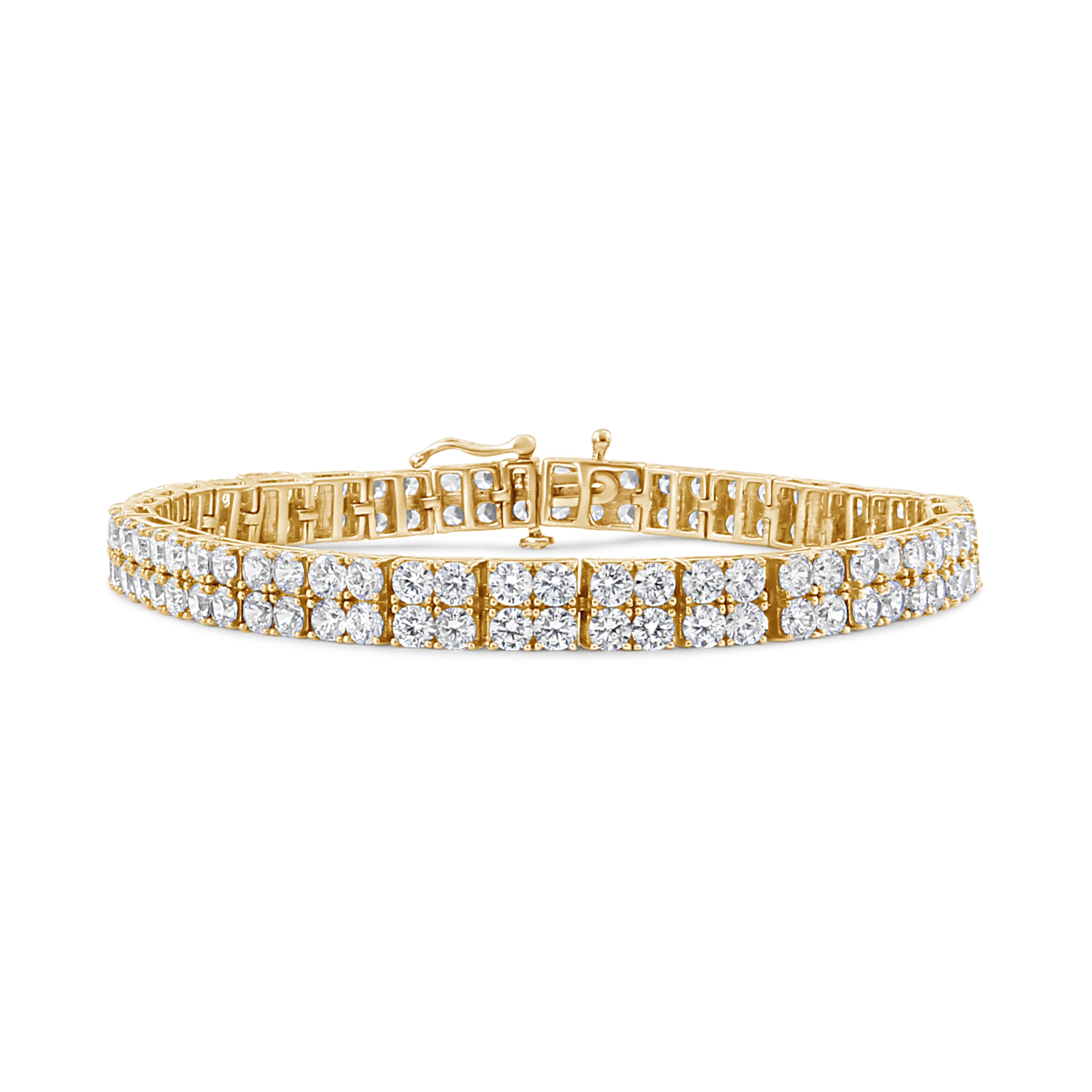 Bracelet tennis à 2 rangées de diamants de 10,0 carats en or jaune 14 carats en vente